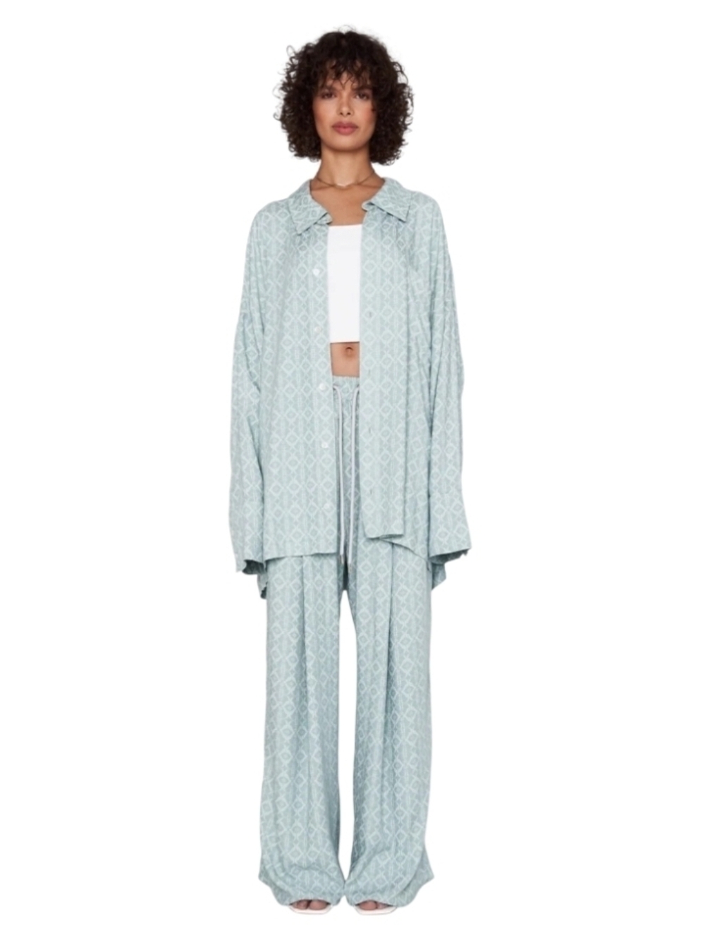 Sans Gene Women's Boho Drawstring Oversized Viscose Pant In Mint. Size Medium